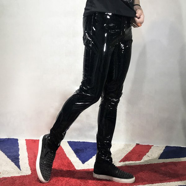 G-dragon With Bright Mirror Black PU Tight Leather Pants