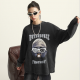 Printed Washed Round Neck Long Sleeve American Retro Street Fashion Brand Couple T-shirt