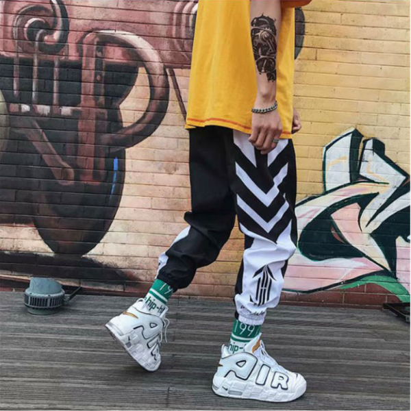 Tide Brand Tie Pants Male Korean Version Loose Color Matching Handsome Casual Pants Student Bf Trend Hip-Hop Wild Harem Pants